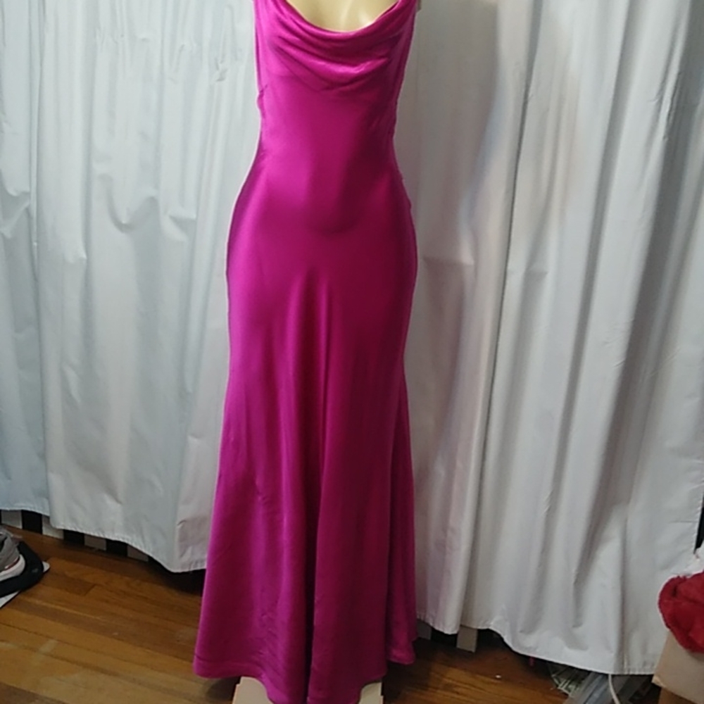 Lauren silk backless bias-cut evening gown